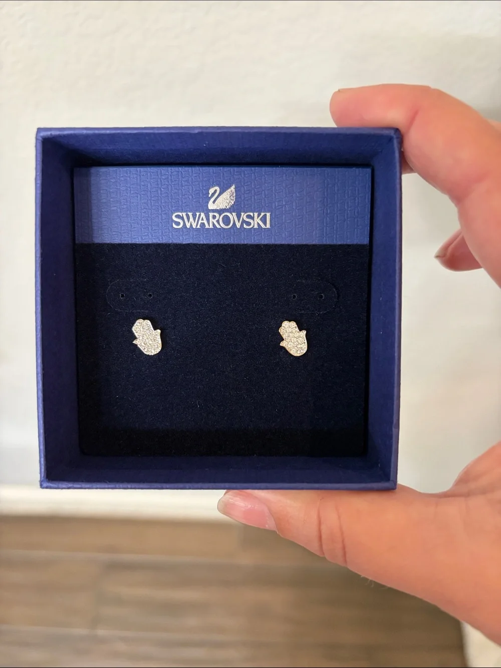 Swarovski Silver Crystal Hamsa Stud Earrings